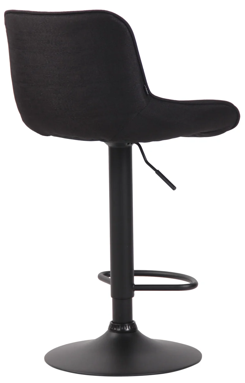 Tabouret de bar chaise haute x1 en tissu noir coutures verticales support en métal noir 10_0005880