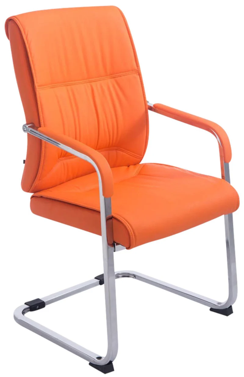 Lot de 2 fauteuils de bureau sans roulettes XXL jusqu'à 260 kg en PVC orange et métal chromé 10_0007023