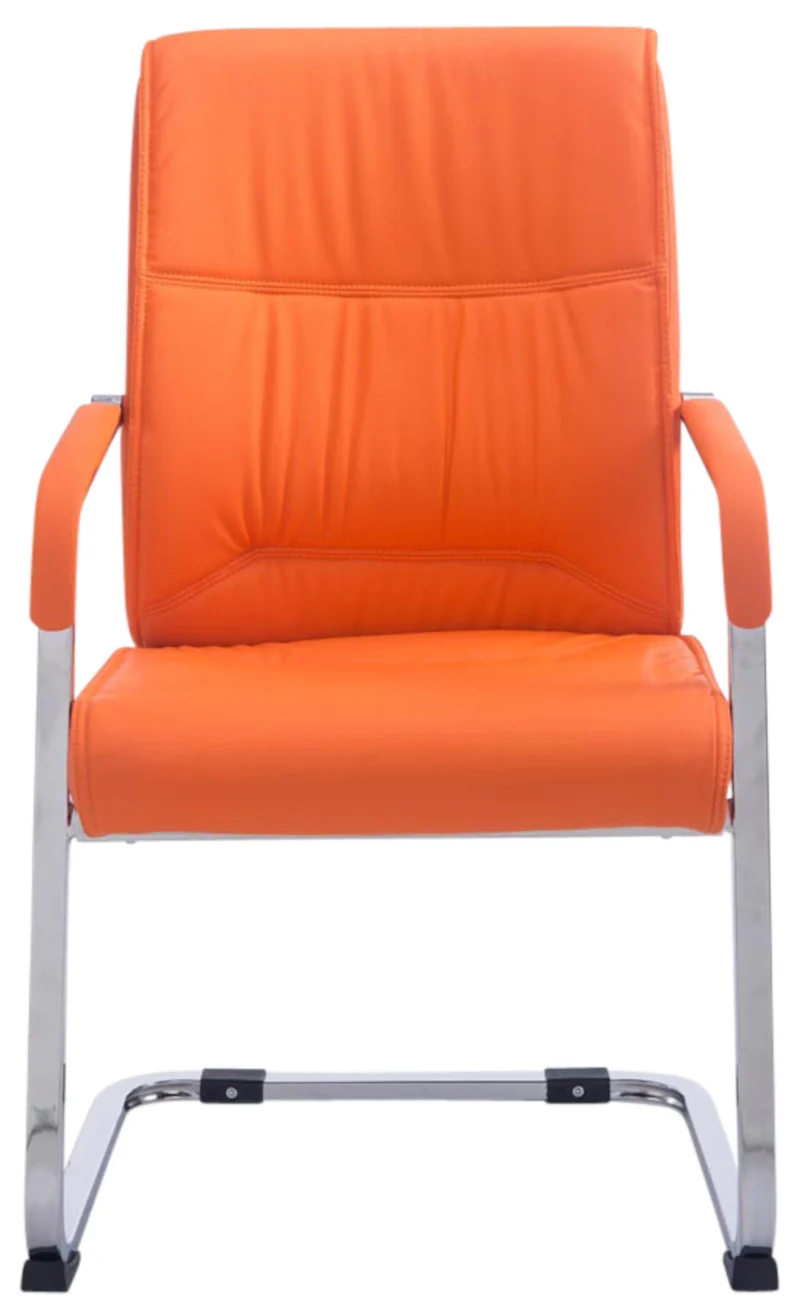 Lot de 2 fauteuils de bureau sans roulettes XXL jusqu'à 260 kg en PVC orange et métal chromé 10_0007023