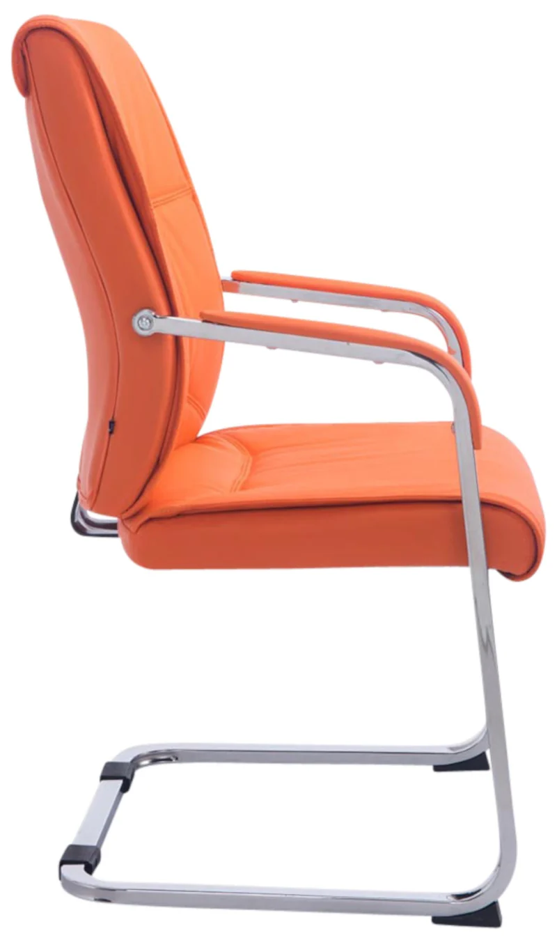 Lot de 2 fauteuils de bureau sans roulettes XXL jusqu'à 260 kg en PVC orange et métal chromé 10_0007023
