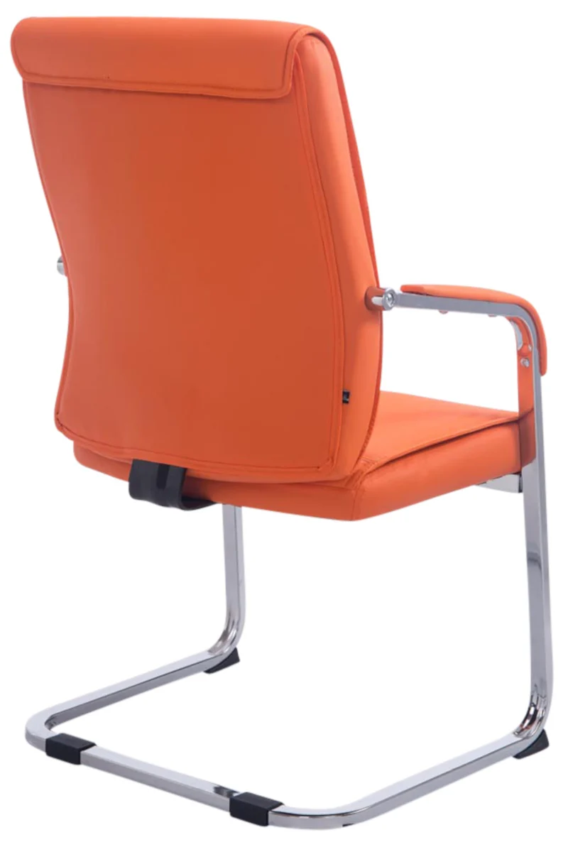 Lot de 2 fauteuils de bureau sans roulettes XXL jusqu'à 260 kg en PVC orange et métal chromé 10_0007023