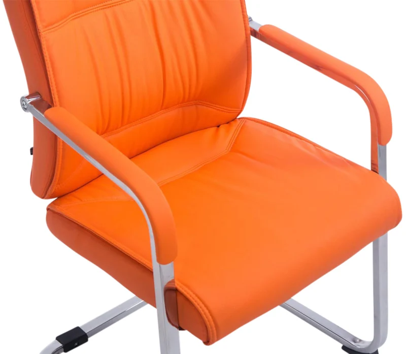 Lot de 2 fauteuils de bureau sans roulettes XXL jusqu'à 260 kg en PVC orange et métal chromé 10_0007023