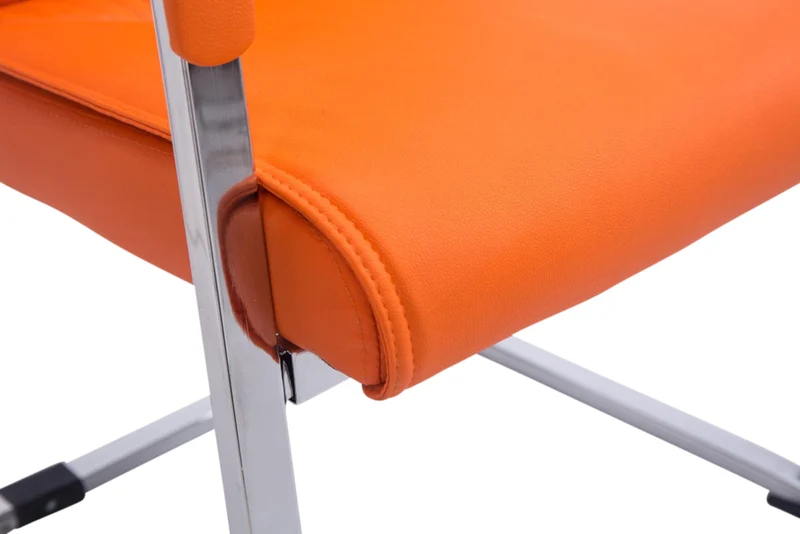 Lot de 2 fauteuils de bureau sans roulettes XXL jusqu'à 260 kg en PVC orange et métal chromé 10_0007023