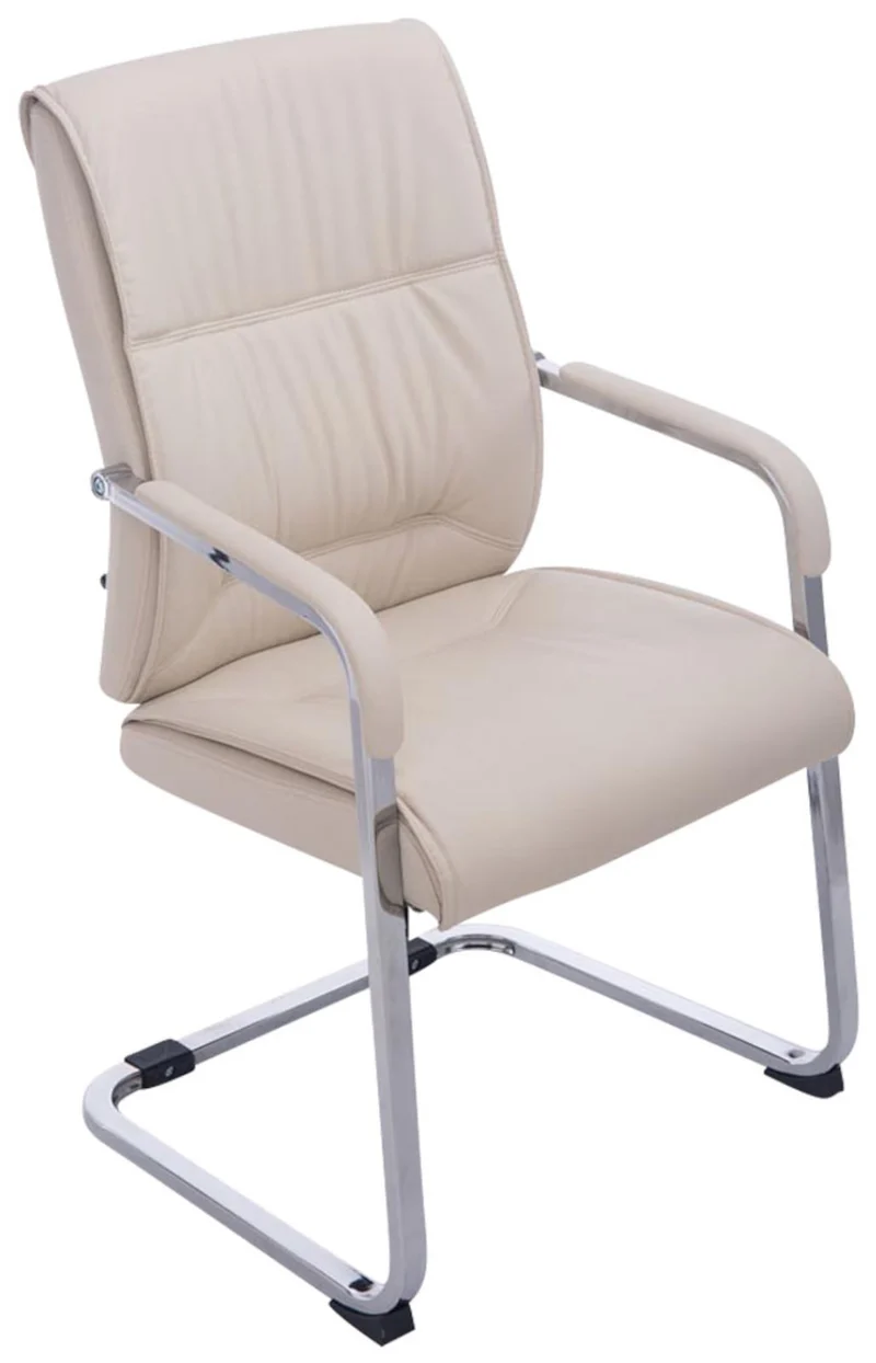 Lot de 2 fauteuils de bureau sans roulettes XXL jusqu'à 260 kg en PVC crème et métal chromé 10_0007016