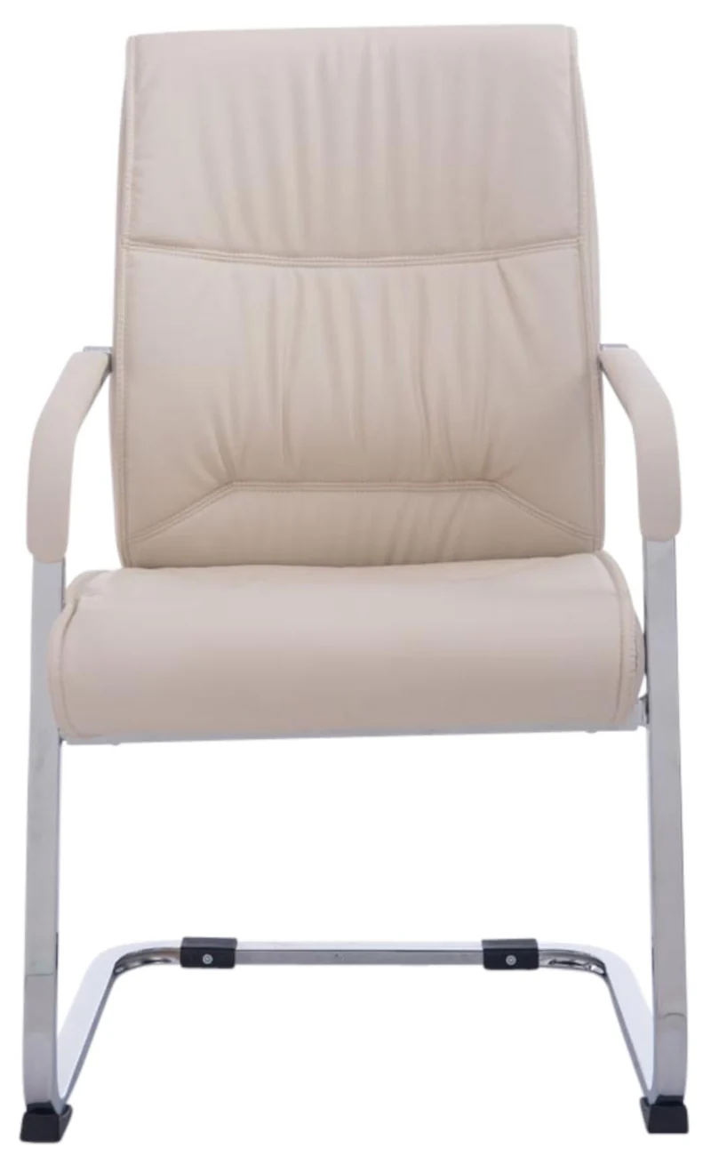 Lot de 2 fauteuils de bureau sans roulettes XXL jusqu'à 260 kg en PVC crème et métal chromé 10_0007016