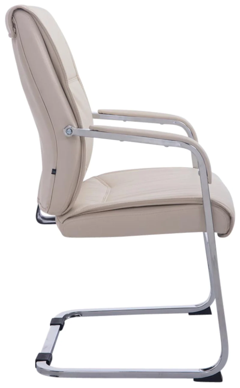 Lot de 2 fauteuils de bureau sans roulettes XXL jusqu'à 260 kg en PVC crème et métal chromé 10_0007016