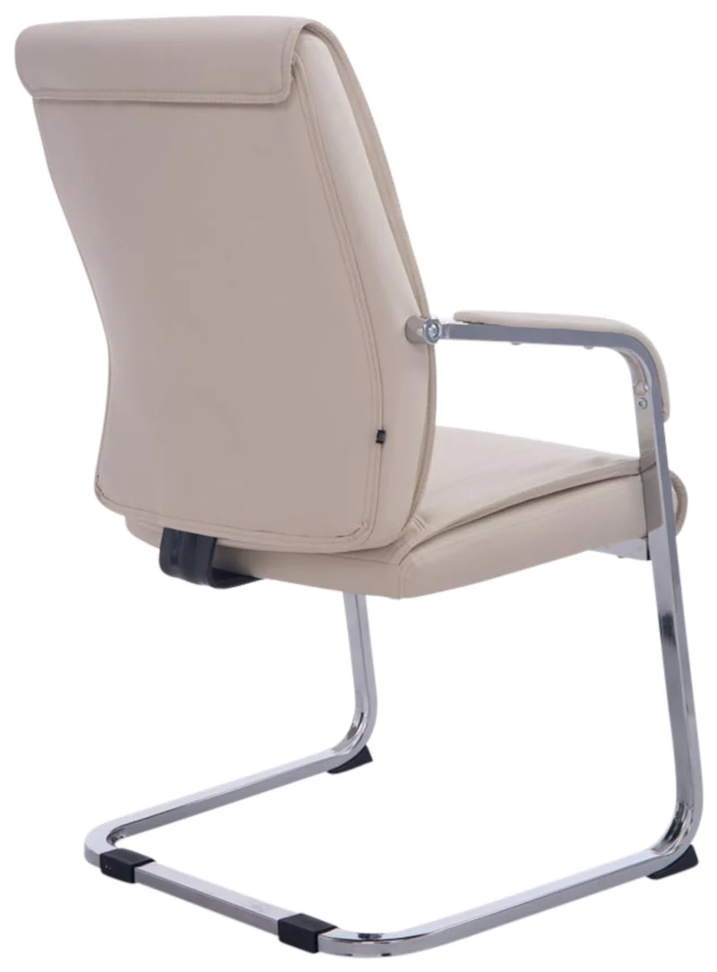 Lot de 2 fauteuils de bureau sans roulettes XXL jusqu'à 260 kg en PVC crème et métal chromé 10_0007016