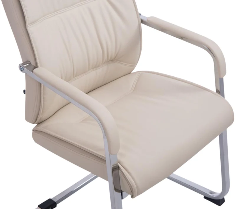 Lot de 2 fauteuils de bureau sans roulettes XXL jusqu'à 260 kg en PVC crème et métal chromé 10_0007016