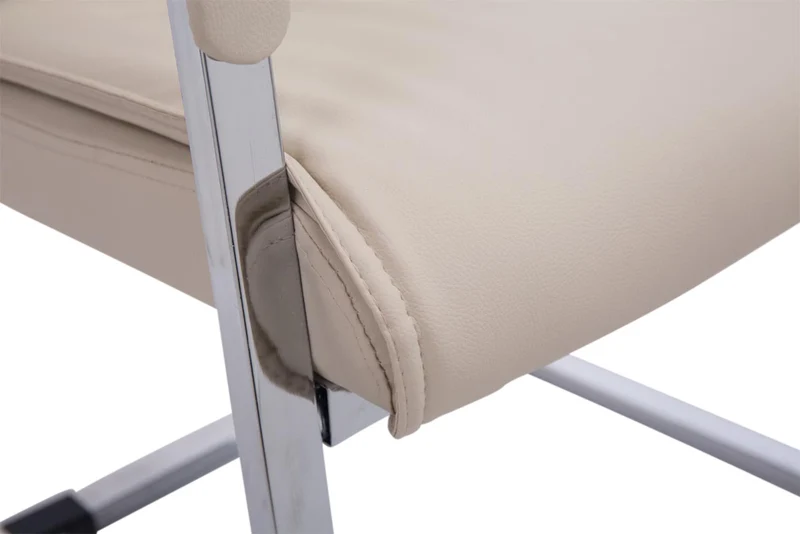 Lot de 2 fauteuils de bureau sans roulettes XXL jusqu'à 260 kg en PVC crème et métal chromé 10_0007016