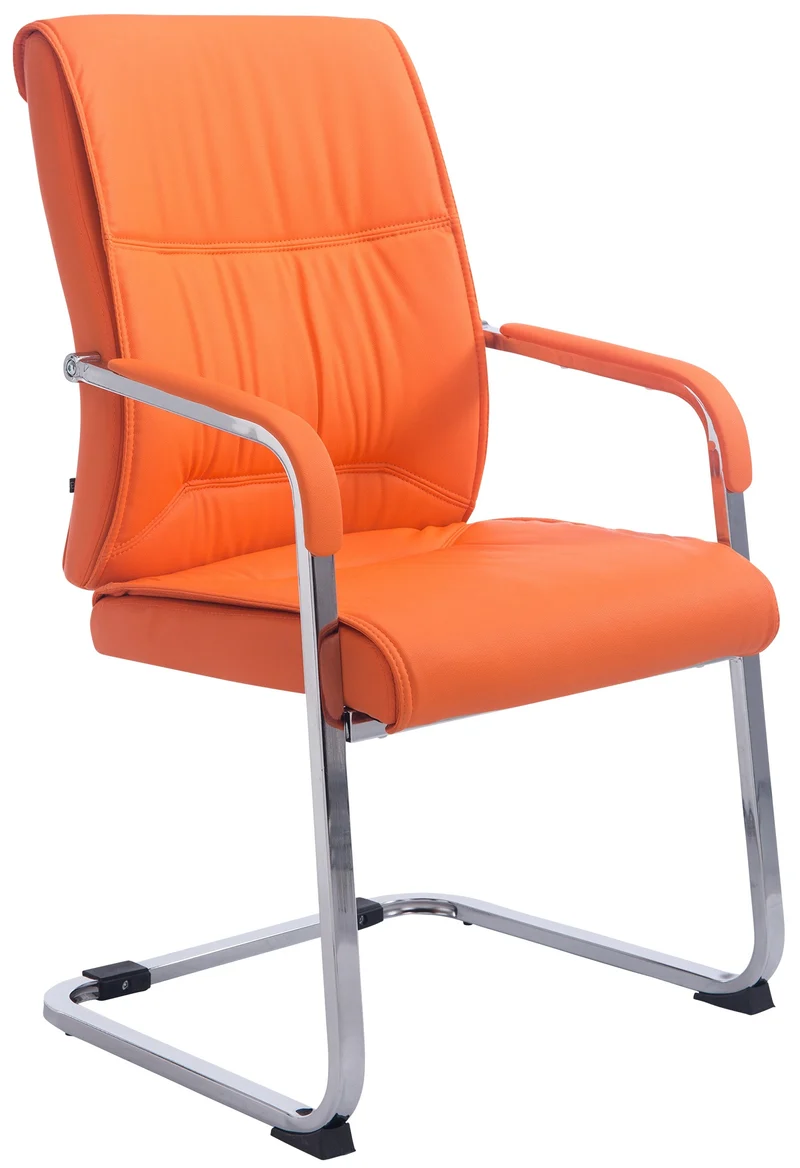 Fauteuil de bureau sans roulettes chaise visiteur sans roulettes jusqu'à 260kg en PVC orange 10_0006963