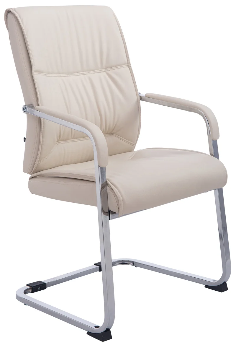 Fauteuil de bureau sans roulettes chaise visiteur sans roulettes jusqu'à 260kg en PVC crème 10_0006953