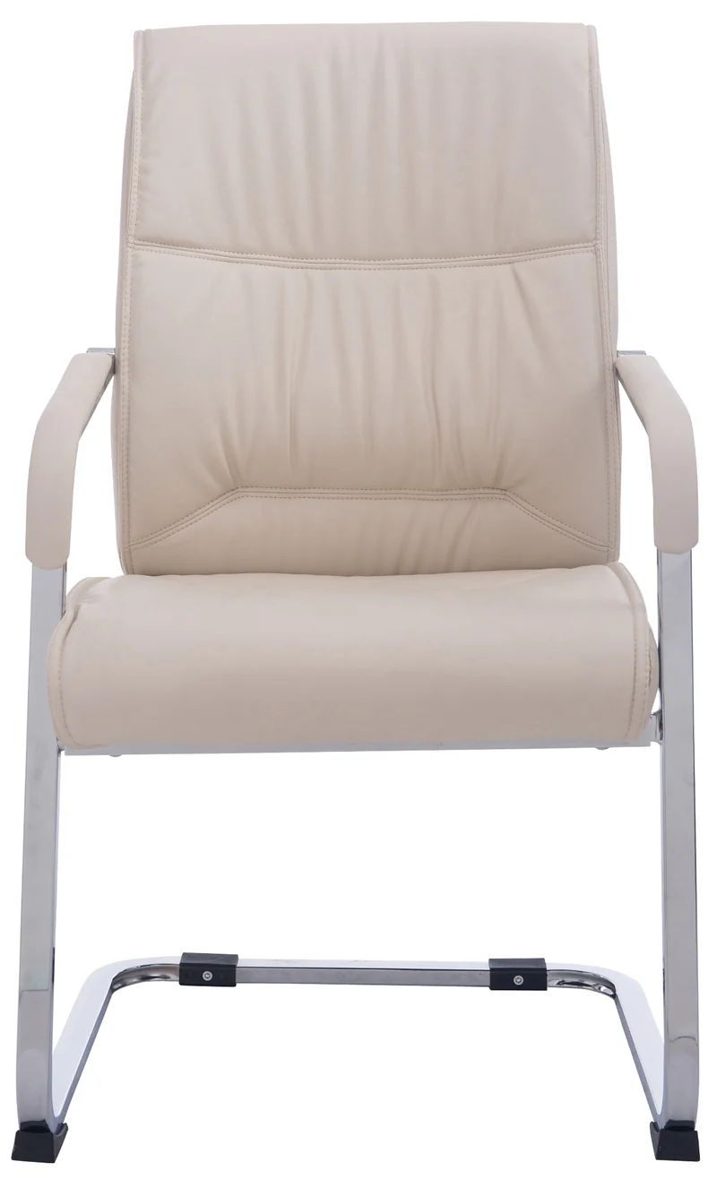 Fauteuil de bureau sans roulettes chaise visiteur sans roulettes jusqu'à 260kg en PVC crème 10_0006953