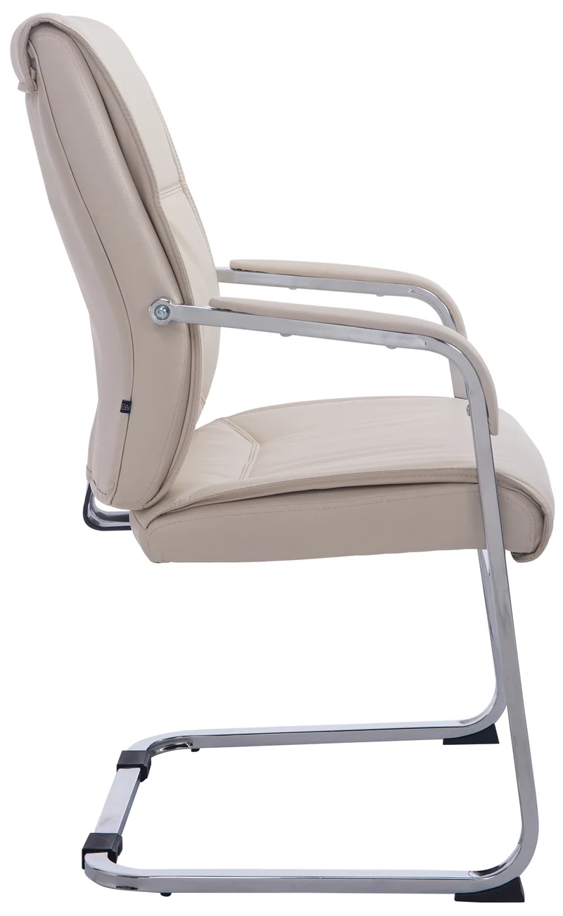 Fauteuil de bureau sans roulettes chaise visiteur sans roulettes jusqu'à 260kg en PVC crème 10_0006953