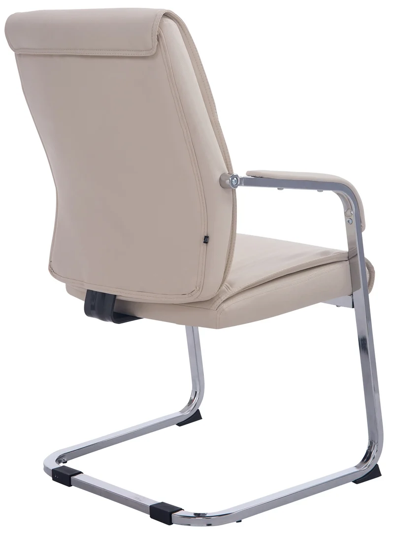 Fauteuil de bureau sans roulettes chaise visiteur sans roulettes jusqu'à 260kg en PVC crème 10_0006953
