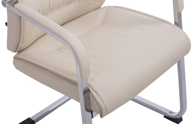 Fauteuil de bureau sans roulettes chaise visiteur sans roulettes jusqu'à 260kg en PVC crème 10_0006953