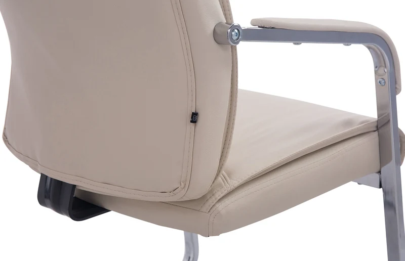 Fauteuil de bureau sans roulettes chaise visiteur sans roulettes jusqu'à 260kg en PVC crème 10_0006953