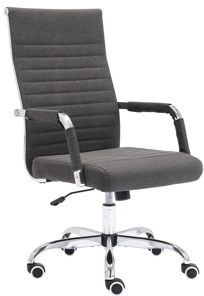 Fauteuil de bureau sur roulettes confortable hauteur réglable en tissu gris cadre métal chromé BUR10577