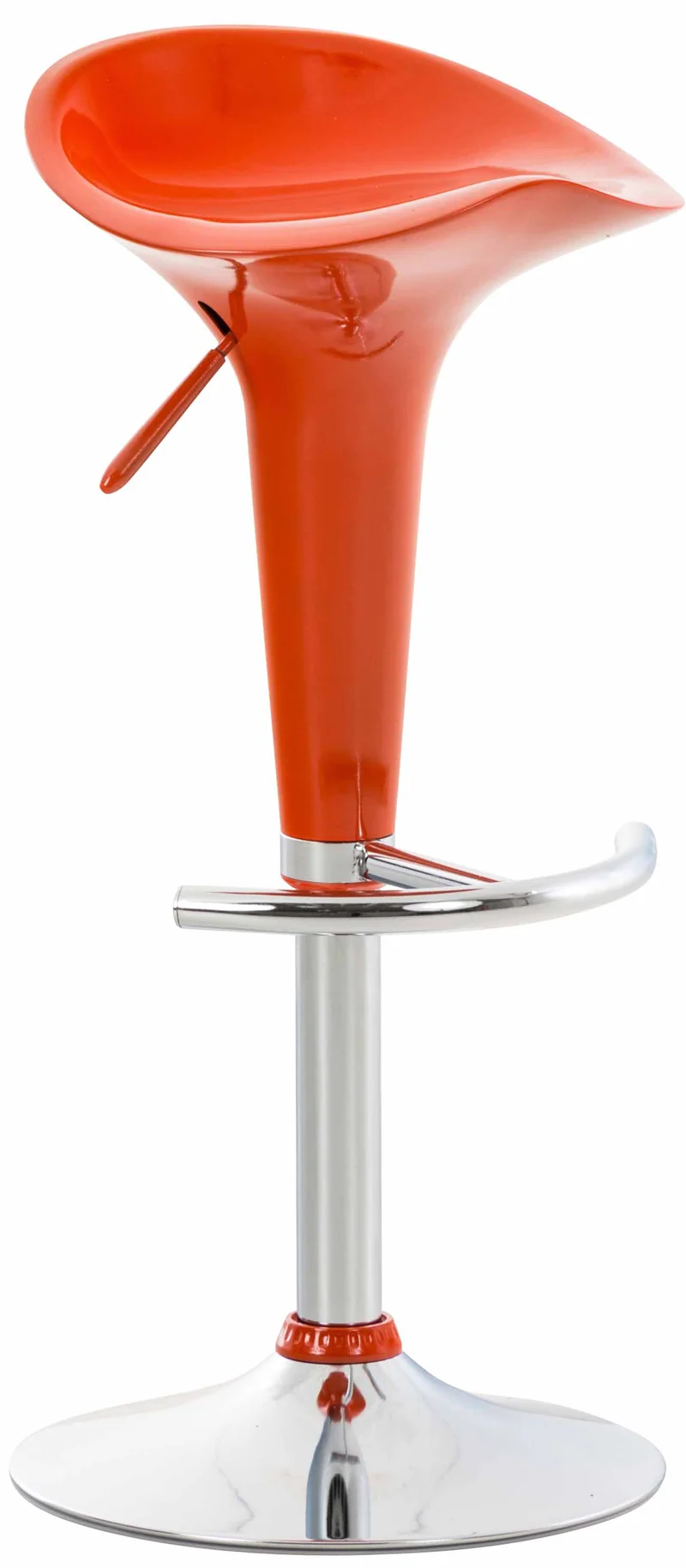 Tabouret de bar x1 avec repose-pieds assise pivotante en plastique orange et métal chromé 10_0005371