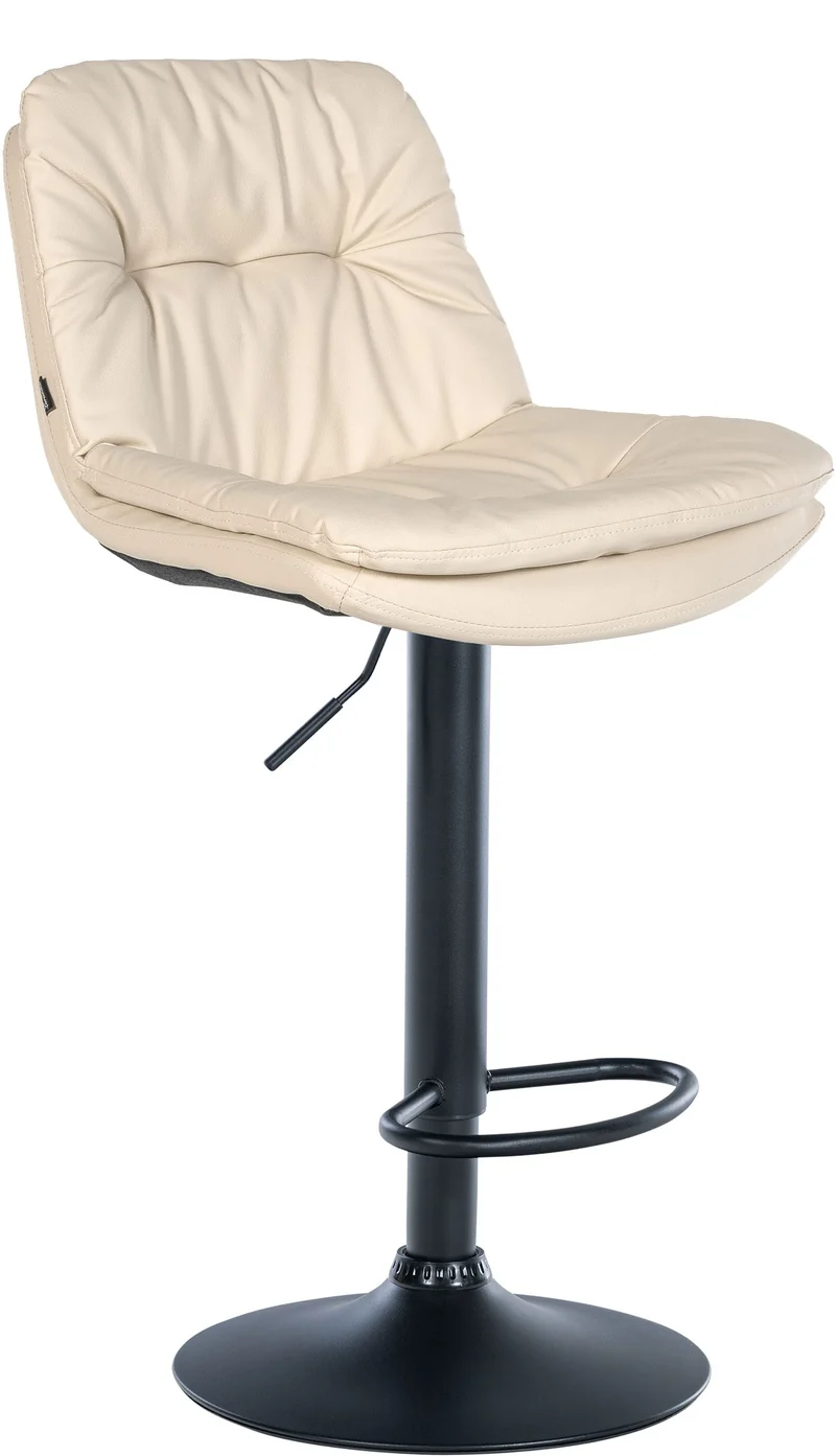 Tabouret chaise haute x1 pour cuisine et bar à assise moelleuse en similicuir crème clair cadre en métal noir 10_0006025