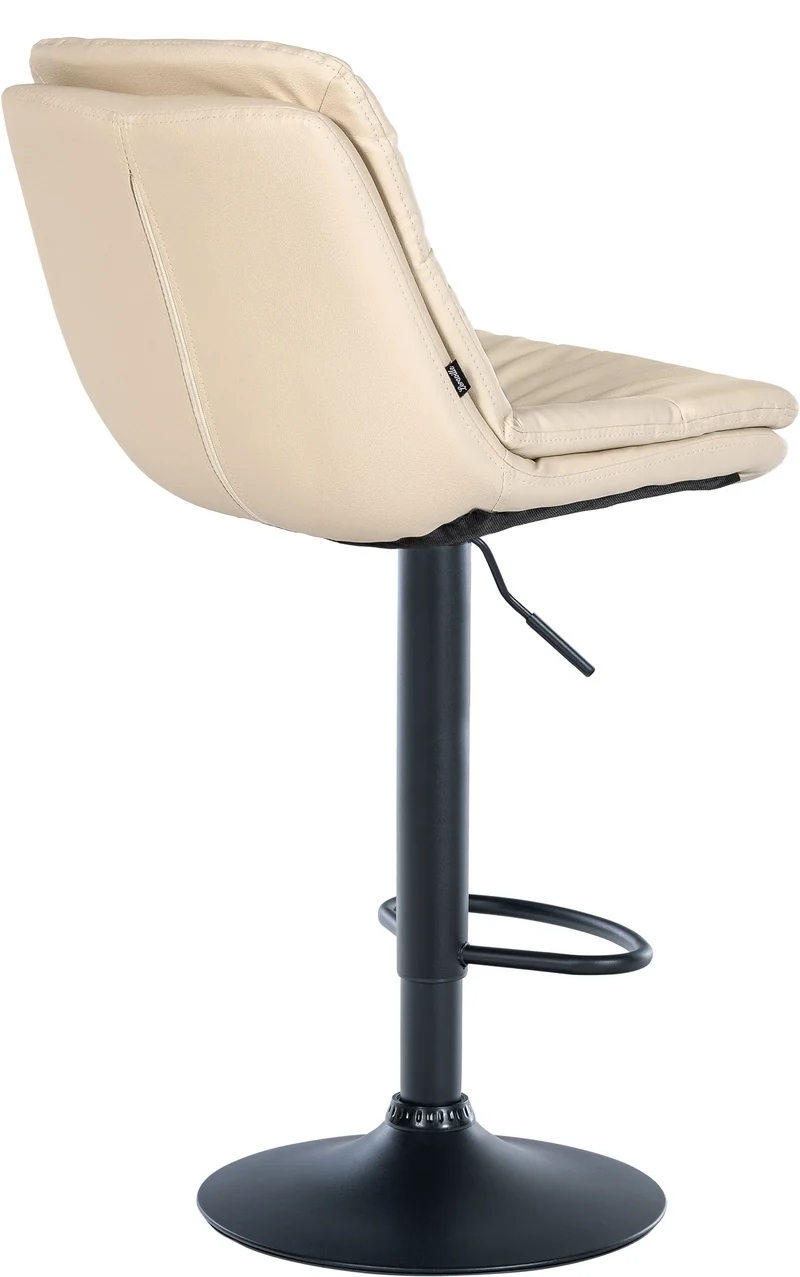 Tabouret chaise haute x1 pour cuisine et bar à assise moelleuse en similicuir crème clair cadre en métal noir 10_0006025