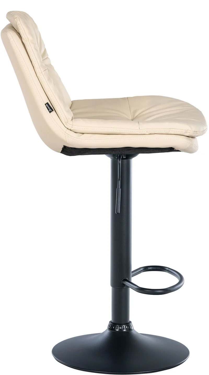 Tabouret chaise haute x1 pour cuisine et bar à assise moelleuse en similicuir crème clair cadre en métal noir 10_0006025