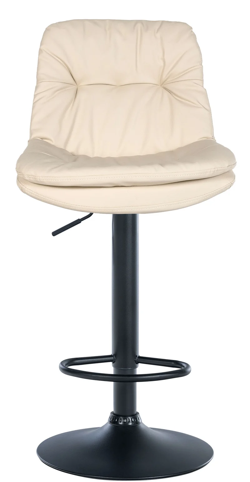 Tabouret chaise haute x1 pour cuisine et bar à assise moelleuse en similicuir crème clair cadre en métal noir 10_0006025