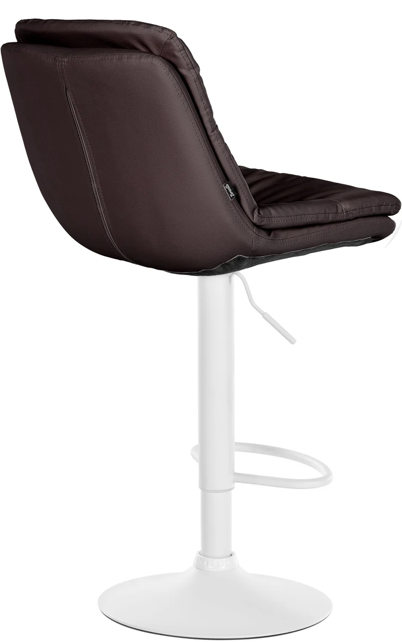 Tabouret chaise haute x1 pour cuisine et bar à assise moelleuse en similicuir marron foncé cadre en métal blanc 10_0005906