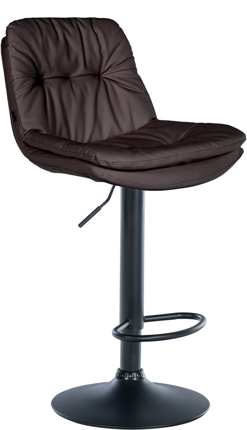 Tabouret chaise haute x1 pour cuisine et bar à assise moelleuse en similicuir marron foncé cadre en métal noir 10_0005905