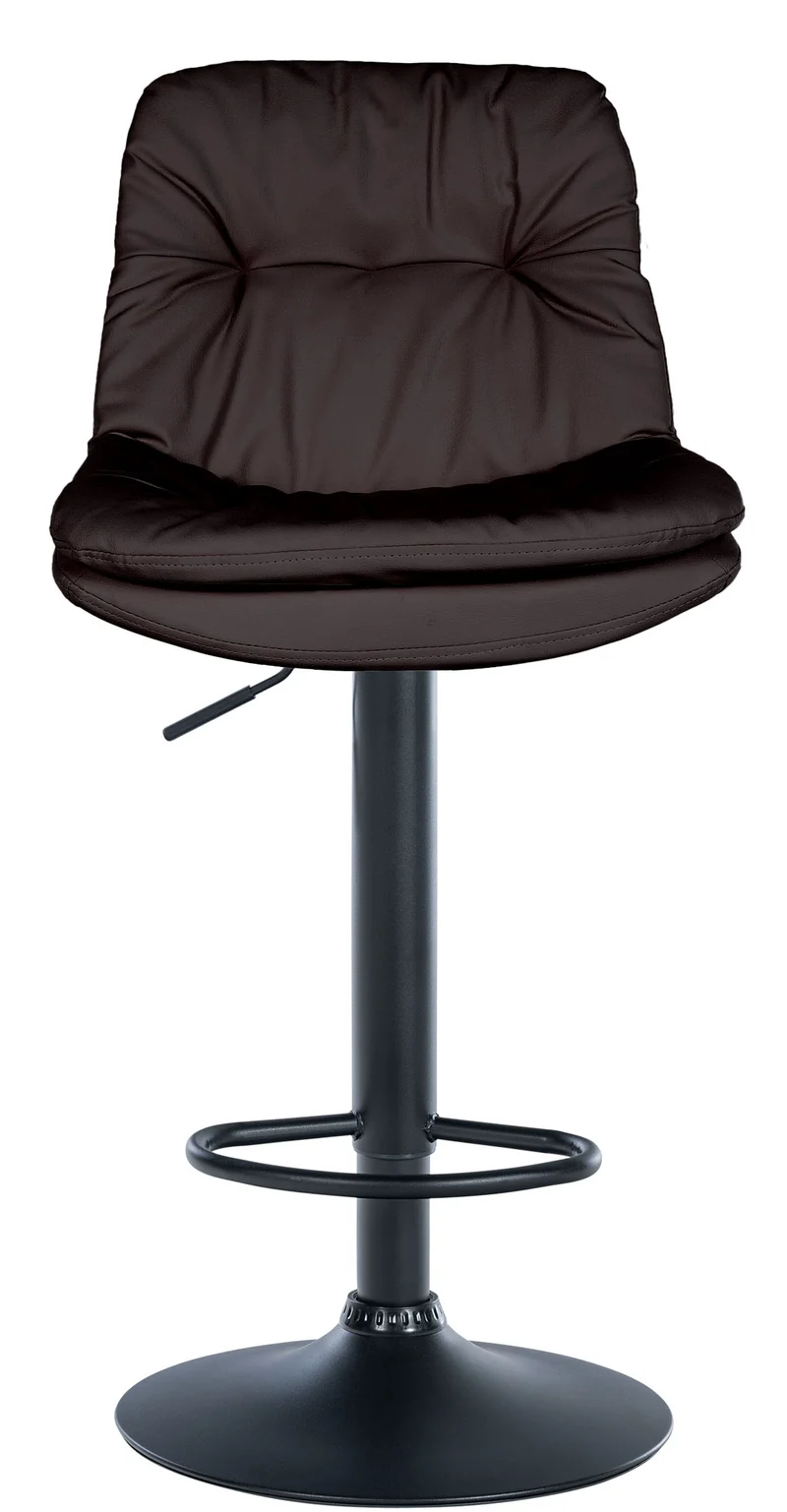 Tabouret chaise haute x1 pour cuisine et bar à assise moelleuse en similicuir marron foncé cadre en métal noir 10_0005905