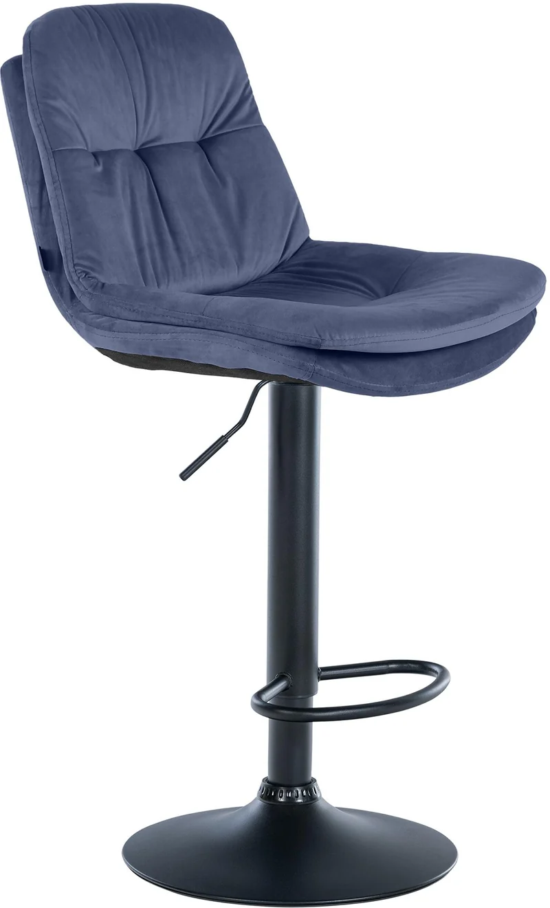 Tabouret chaise haute x1 pour cuisine et bar à assise moelleuse en velours bleu cadre en métal noir 10_0005865