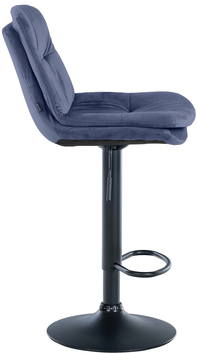 Tabouret chaise haute x1 pour cuisine et bar à assise moelleuse en velours bleu cadre en métal noir 10_0005865