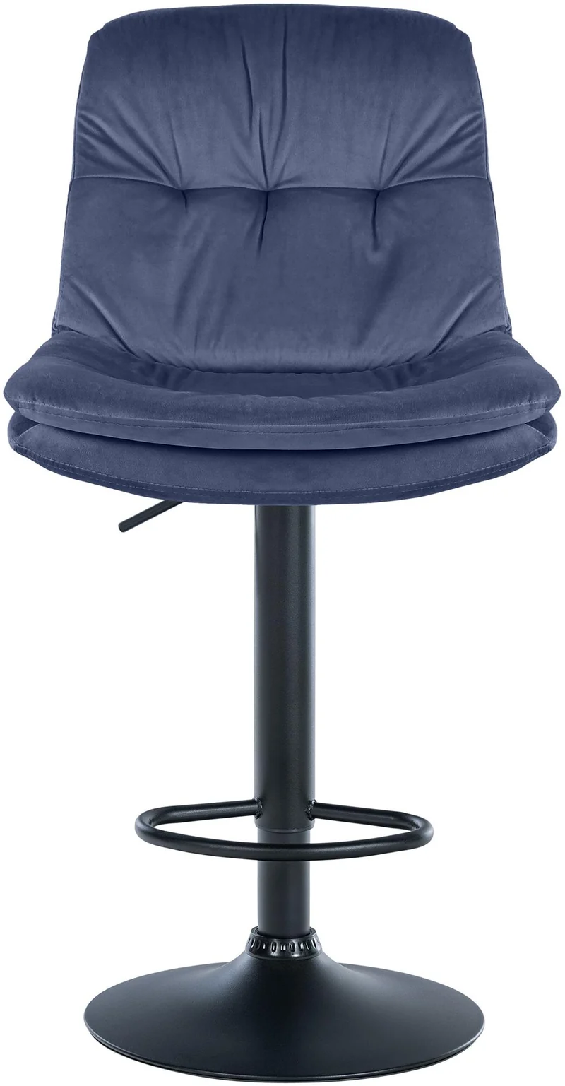 Tabouret chaise haute x1 pour cuisine et bar à assise moelleuse en velours bleu cadre en métal noir 10_0005865
