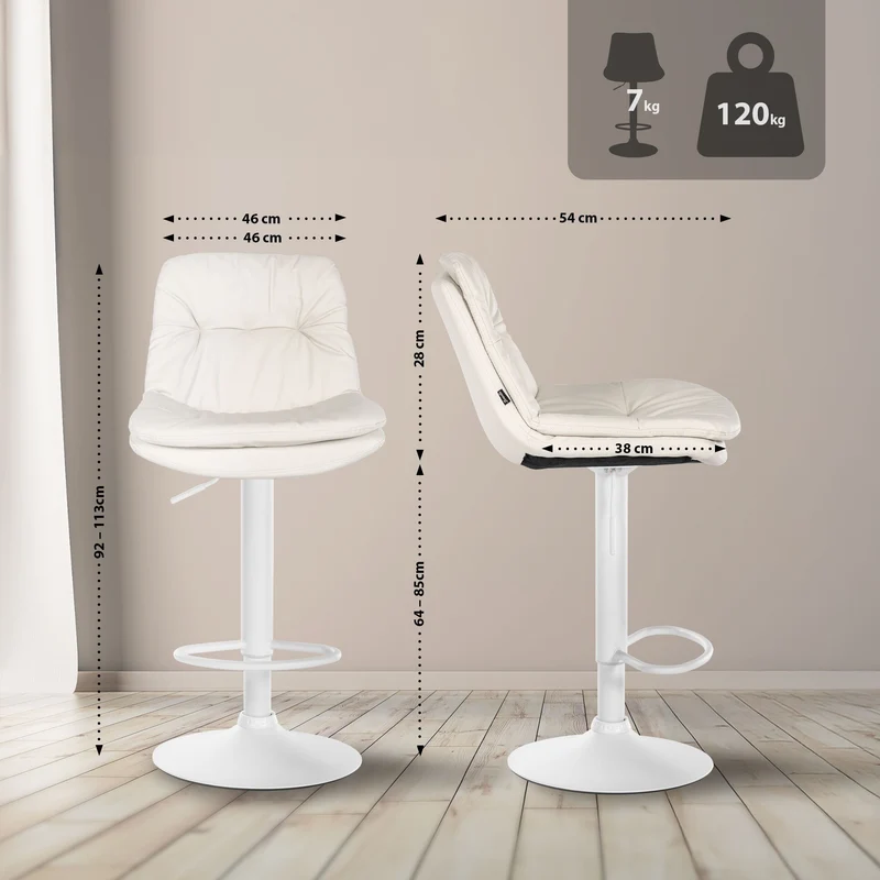 Tabouret chaise haute x1 pour cuisine et bar à assise moelleuse en similicuir blanc foncé cadre en métal blanc 10_0005801
