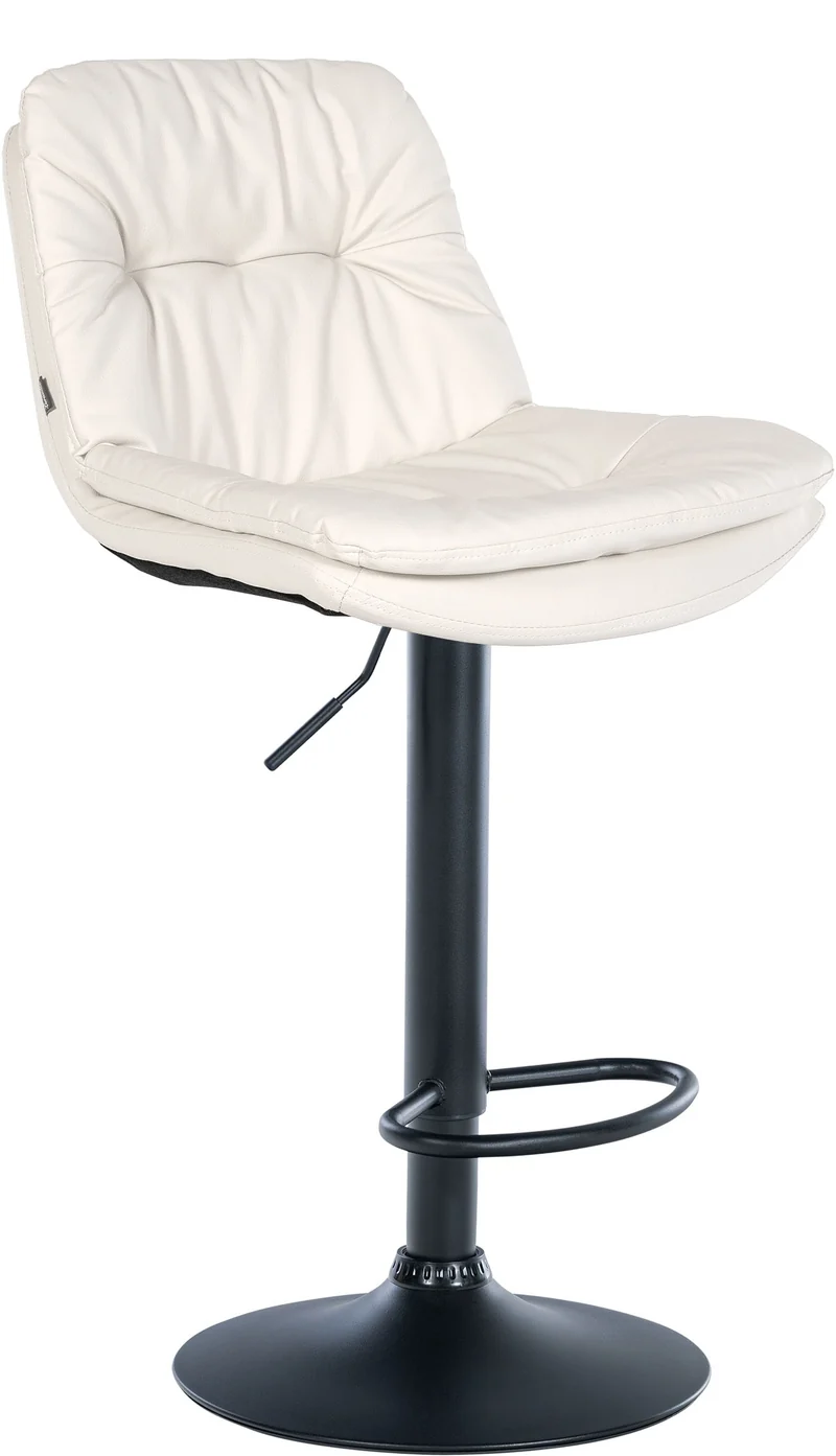 Tabouret chaise haute x1 pour cuisine et bar à assise moelleuse en similicuir blanc foncé cadre en métal noir 10_0005800
