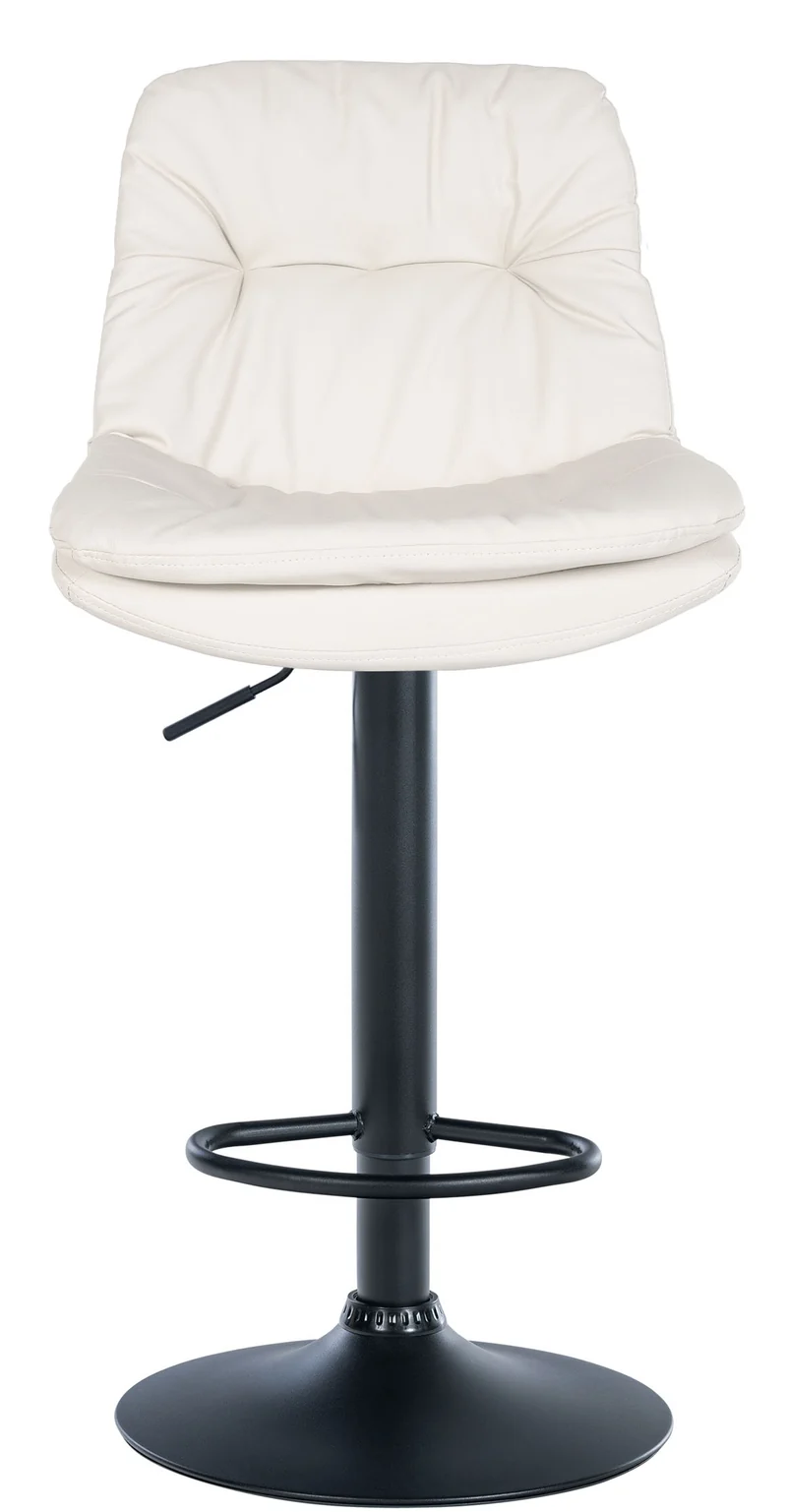 Tabouret chaise haute x1 pour cuisine et bar à assise moelleuse en similicuir blanc foncé cadre en métal noir 10_0005800