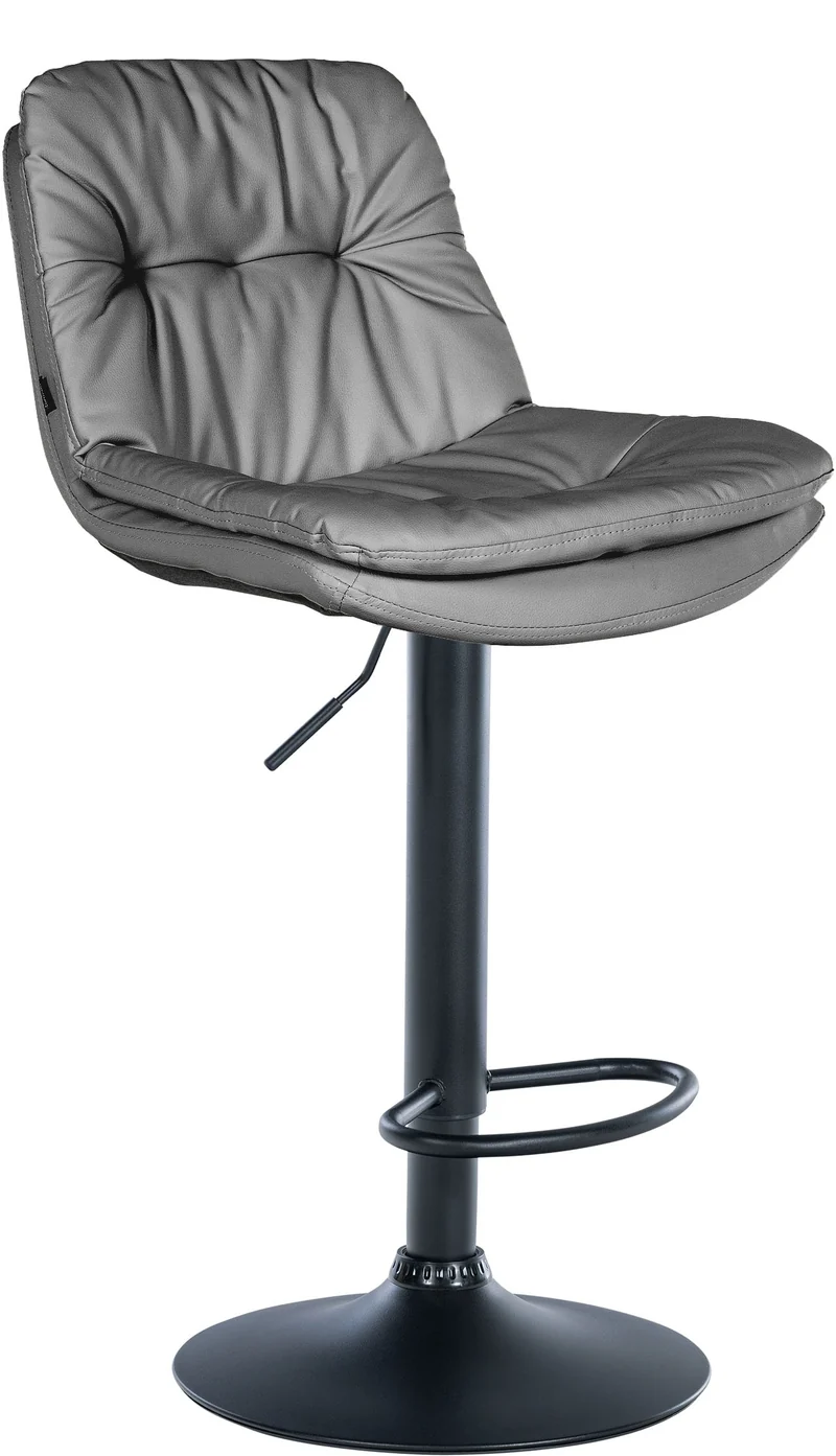 Tabouret chaise haute x1 pour cuisine et bar à assise moelleuse en similicuir gris cadre en métal noir 10_0005702