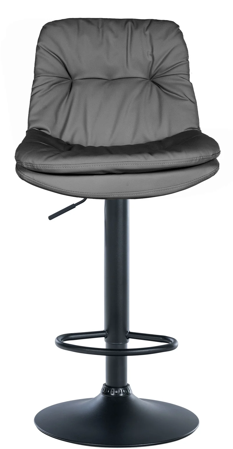 Tabouret chaise haute x1 pour cuisine et bar à assise moelleuse en similicuir gris cadre en métal noir 10_0005702