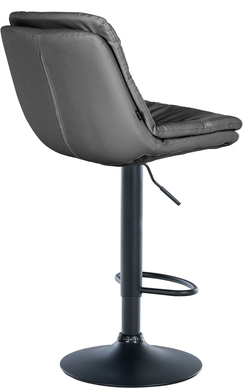 Tabouret chaise haute x1 pour cuisine et bar à assise moelleuse en similicuir gris cadre en métal noir 10_0005702
