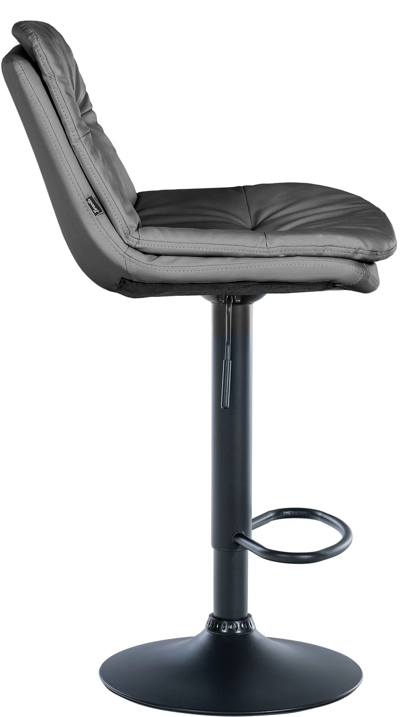 Tabouret chaise haute x1 pour cuisine et bar à assise moelleuse en similicuir gris cadre en métal noir 10_0005702