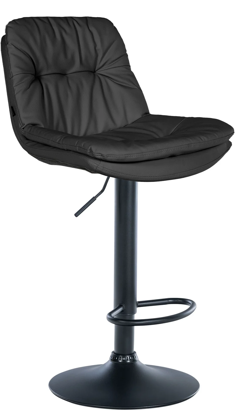 Tabouret chaise haute x1 pour cuisine et bar à assise moelleuse en similicuir noir foncé cadre en métal noir 10_0005701