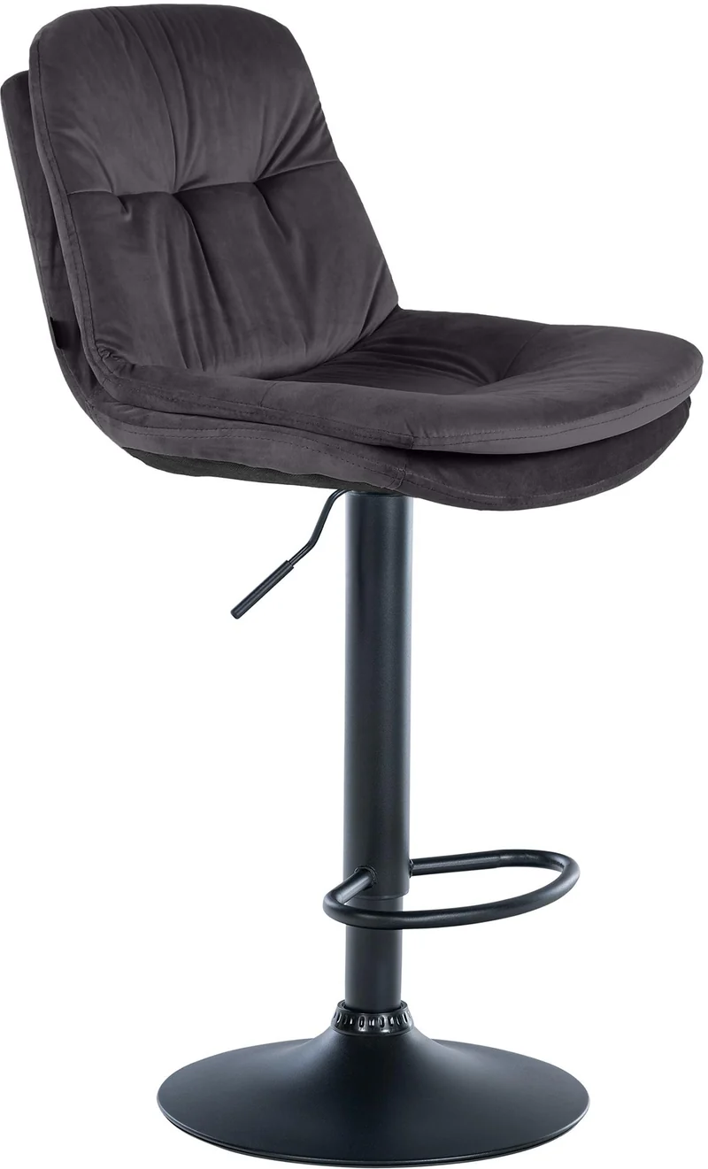 Tabouret chaise haute x1 pour cuisine et bar à assise moelleuse en velours noir cadre en métal noir 10_0005694