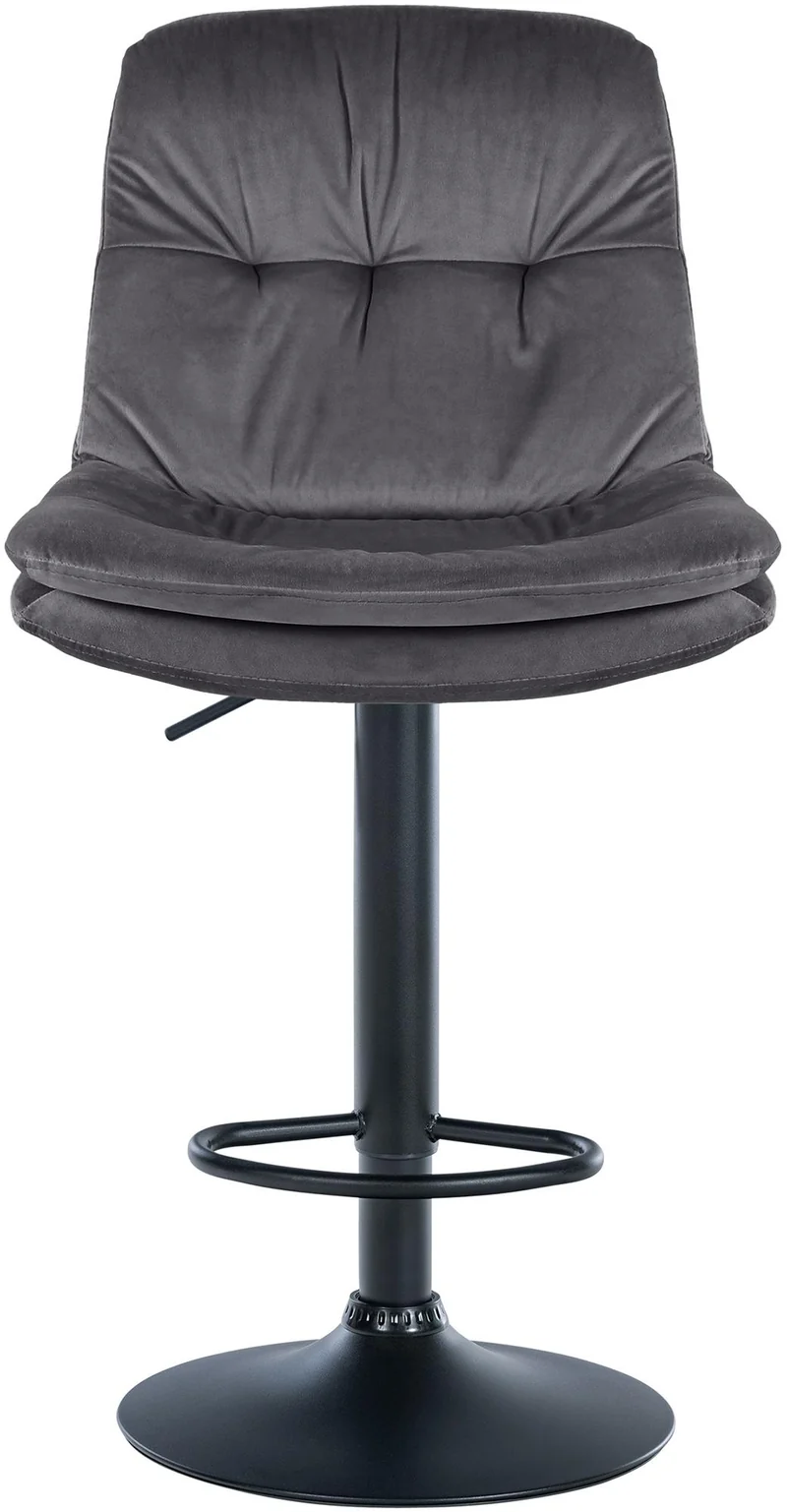 Tabouret chaise haute x1 pour cuisine et bar à assise moelleuse en velours gris foncé cadre en métal noir 10_0005693