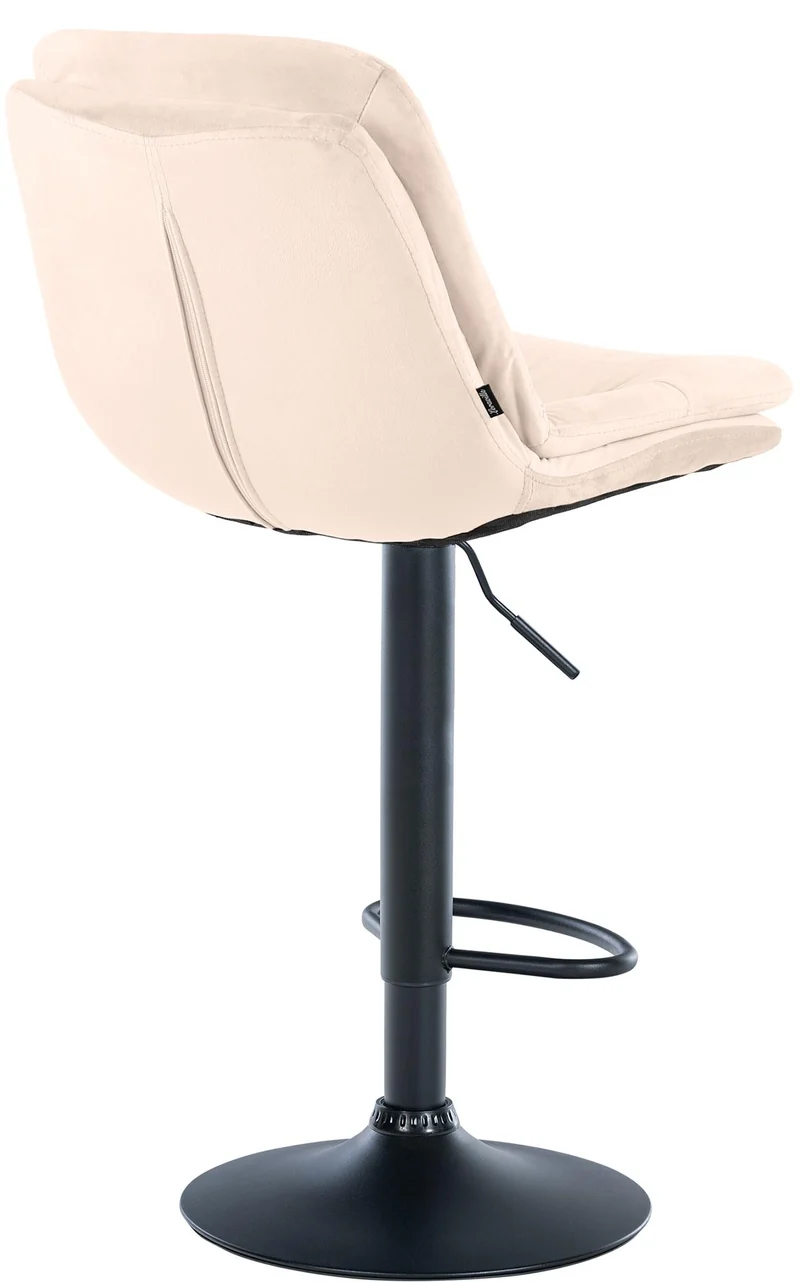 Tabouret chaise haute x1 pour cuisine et bar à assise moelleuse en velours crème cadre en métal noir 10_0005691