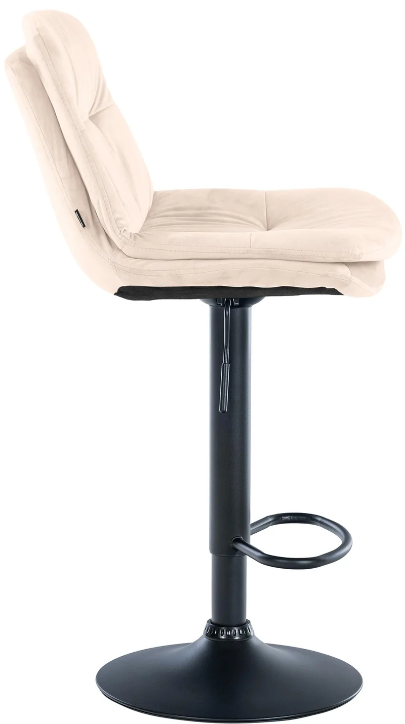 Tabouret chaise haute x1 pour cuisine et bar à assise moelleuse en velours crème cadre en métal noir 10_0005691