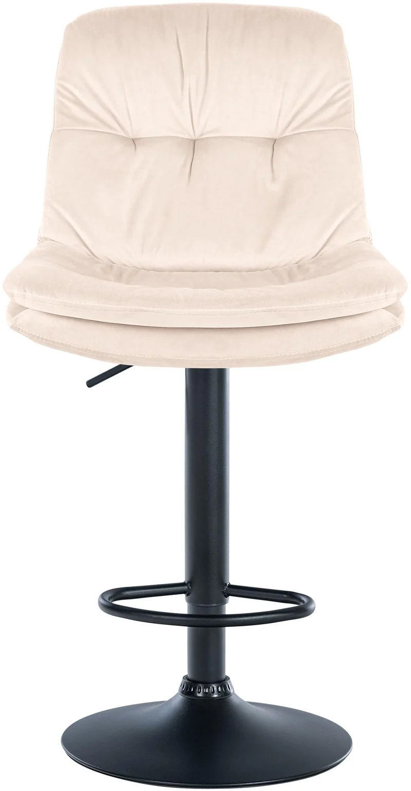 Tabouret chaise haute x1 pour cuisine et bar à assise moelleuse en velours crème cadre en métal noir 10_0005691
