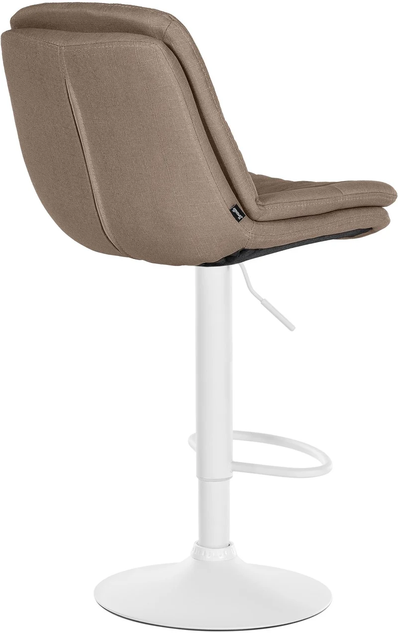 Tabouret chaise haute x1 pour cuisine et bar à assise moelleuse en tissu taupe cadre en métal blanc 10_0005686
