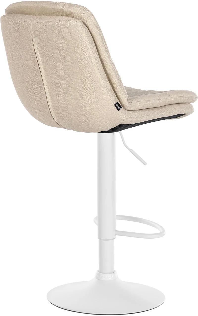 Tabouret chaise haute x1 pour cuisine et bar à assise moelleuse en tissu crème cadre en métal blanc 10_0005683
