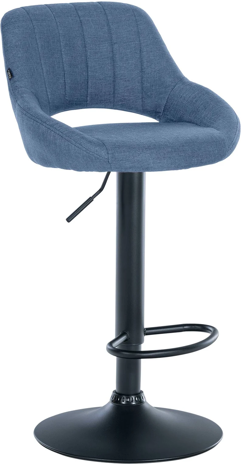 Tabouret de bar x1 réglable en hauteur en tissu bleu dossier ajouré et pied métal noir 10_0006190