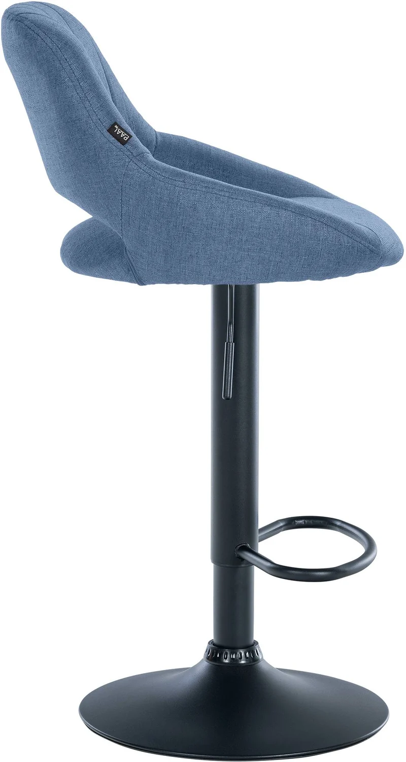 Tabouret de bar x1 réglable en hauteur en tissu bleu dossier ajouré et pied métal noir 10_0006190