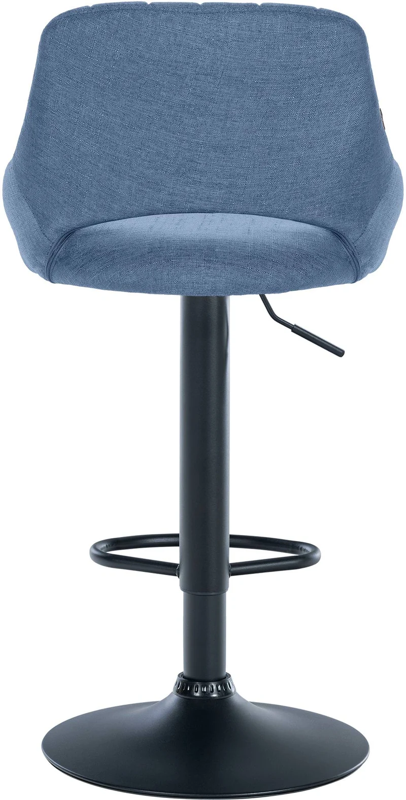 Tabouret de bar x1 réglable en hauteur en tissu bleu dossier ajouré et pied métal noir 10_0006190